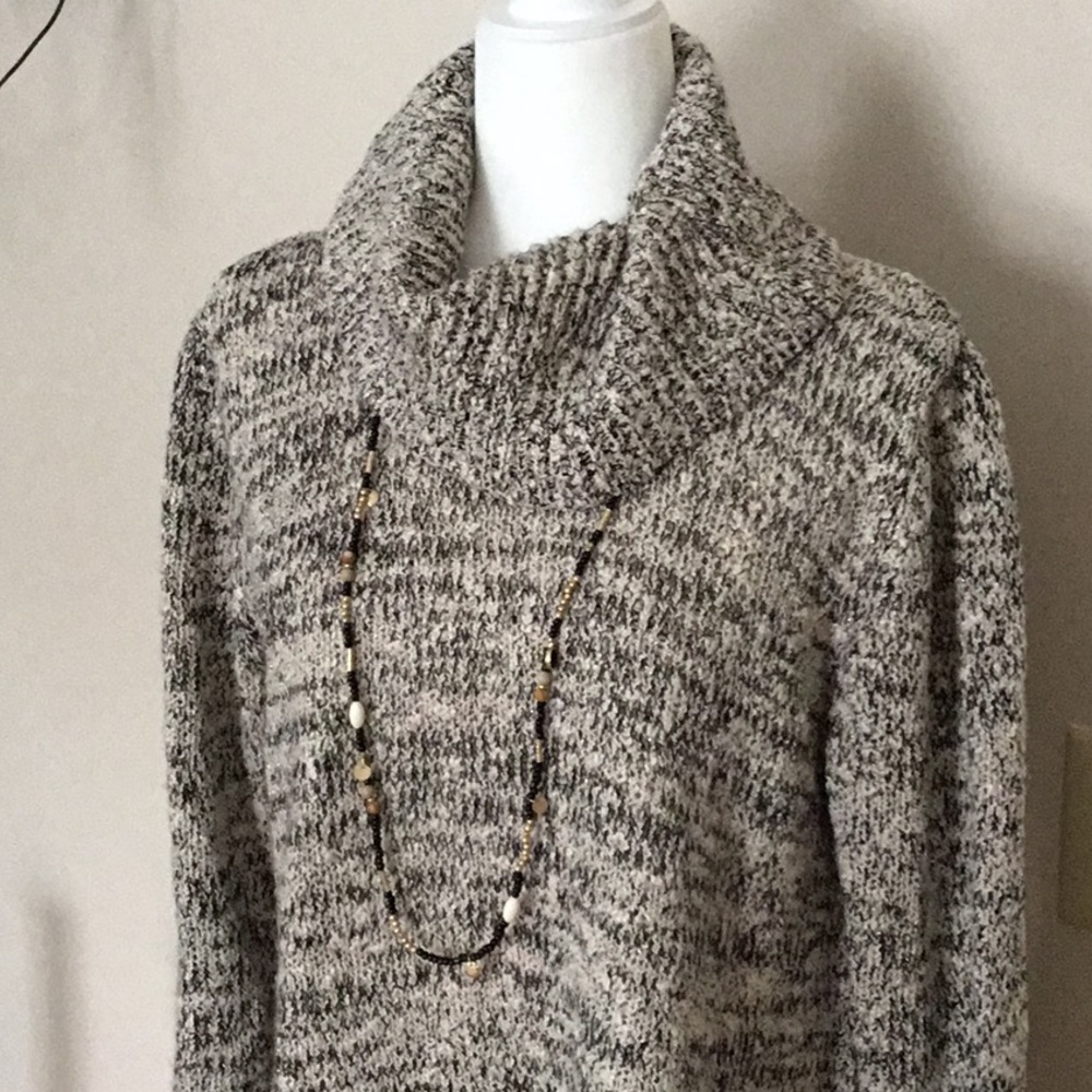 Tweed black and cream cowl sweater